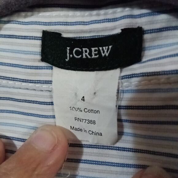 J. Crew Midi Shirt Dress Navy Blue Stripe Size 4 Long Sleeve Tie-Waist Preppy - Picture 3 of 6